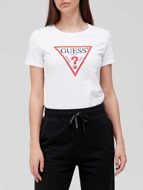 Guess Iconic Logo Tee - White | very.co.uk Iconic Logo, Logo Tee, Guess Jeans, Washed Jeans, Logo Tees, Baby Tee, White T, How To Take Photos, Infant Tees