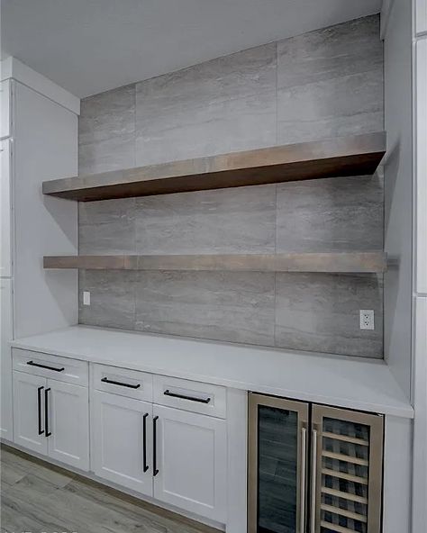 White Cabinet Wet Bar Ideas, Built In Bar With Ice Maker, Wine Fridge Cabinet Built Ins Bar Ideas, Dining Room Cabinets Built In Buffet With Wine Fridge, Home Bar With Fridge, Basement Wet Bar Full Size Fridge, Simple Wet Bar Ideas Basement, Basement Bar Cabinet Ideas, Beverage Center In Kitchen