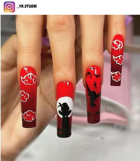 Easy Anime Nails, Naruto Nails Designs, Naruto Nail Art, Akatsuki Nails, Nail Anime, Pikachu Nails, Naruto Nails, Anime Nail Art, Nail Tricks