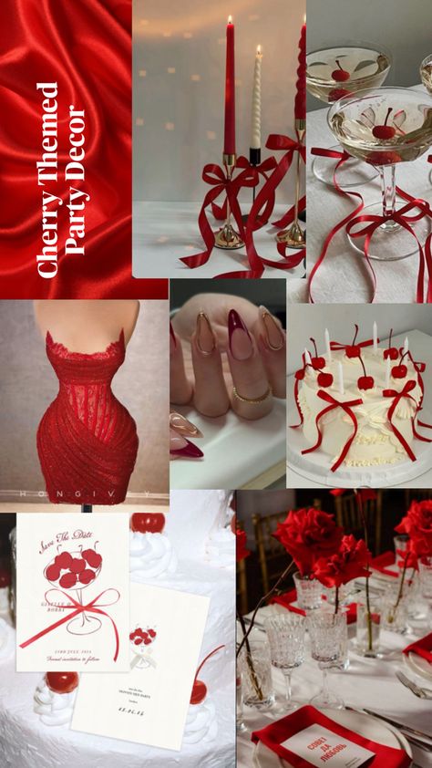 Red Cherry Party Aesthetic 22 Birthday Theme Party Ideas, 25th Birthday Ideas For Her, Retro Wedding Theme, 30th Birthday Themes, Red Birthday Party, 21st Bday Ideas, 33rd Birthday, Birthday Ideas For Her, Bday Party Theme