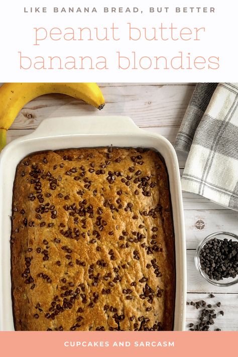 Peanut Butter & Banana Blondies - Cupcakes and Sarcasm Keep Bananas Fresh, Banana Blondies, Peanut Butter Blondies, Peanut Butter And Banana, Banana Peanut Butter, A Perfect Marriage, Eating Bananas, Six Sisters, Best Peanut Butter