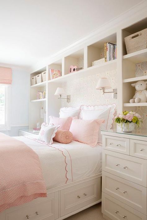 Built Ins Framing Kids Bed - Transitional - Girl's Room Bedroom Built Ins, Big Girl Bedrooms, Girl Bedroom Designs, Girl’s Room, Girl Bedroom Decor, Big Girl Rooms, Decor Minimalist, Room Ideas Bedroom, House And Home Magazine