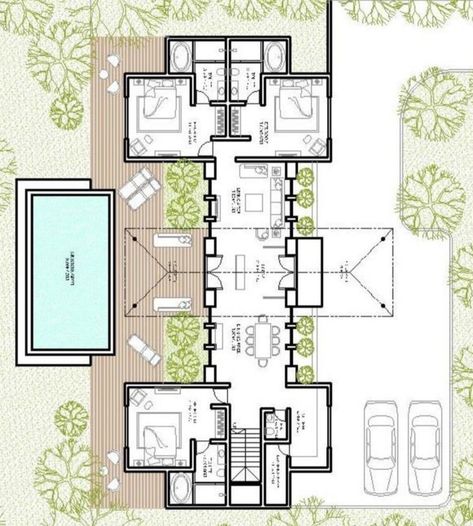 Modern Villa Floor Plan, Villa Design Plan, Pool House Plans, Courtyard House Plans, Modern Villa Design, Architectural Floor Plans, Home Design Floor Plans, House Arch Design, House Construction Plan