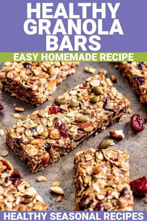 Here is our no-bake (and simple to prepare) healthy granola bar recipe made with rolled oats, natural peanut butter, honey, dried fruit, and almonds. These high-fiber granola bars are refined sugar-free and make a great snack or breakfast for the whole family and the best part is they are healthier than store-bought granola bars! Healthy Granola Bar Recipe, Granola Bars Healthy, Healthy Granola Bar, Healthy Homemade Granola Bars, Chewy Granola Bars Homemade, Granola Bar Recipe Healthy, Vegan Granola Bars, Homemade Granola Bar Recipe, Easy Granola Bars