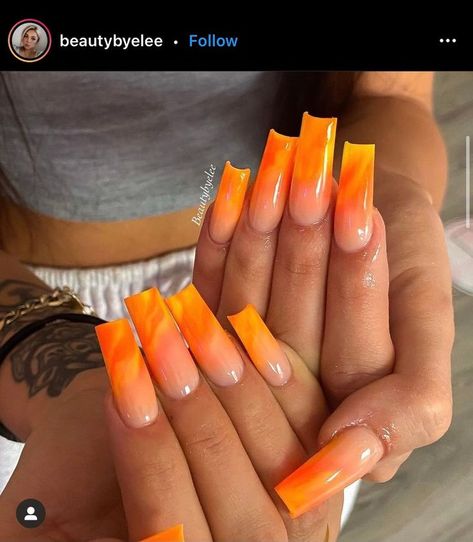 Summer Nail Inspiration, Summer Time Nails, Orange Acrylic Nails, Summer Nails 2023, Orange Nail, Nails Dip, Drip Nails, Summery Nails, Vacation Nails