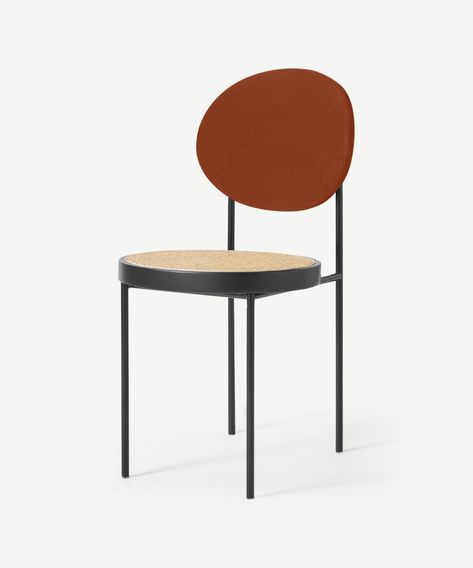 Rumana Dining Chair, Cane & Nutmeg Orange Velvet | MADE.com Danish Aesthetic, Custom Dining Chairs, Orange Dining Chairs, Innovative Furniture, Rattan Dining Chairs, Orange Velvet, Circular Design, Furniture Designer, Quality Of Life