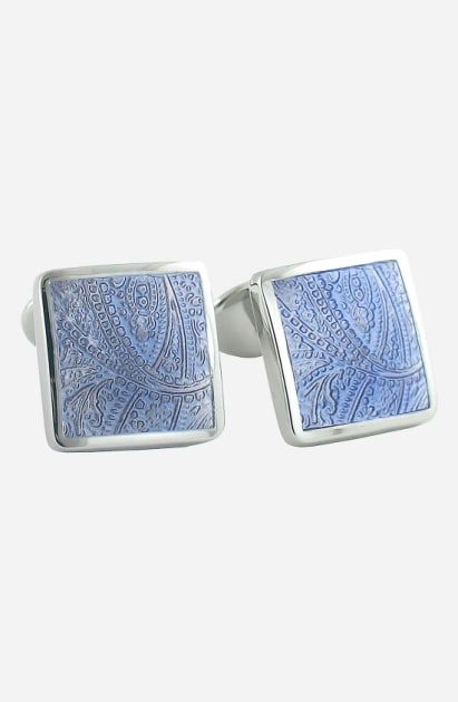 DAVID DONAHUE STERLING SILVER CUFF LINKS. #daviddonahue Mens Jewerly, Der Gentleman, Diamond Cufflink, Silver Cufflinks, Cufflinks Men, Paisley Design, Blue Paisley, Sterling Silver Cuff, Silver Enamel