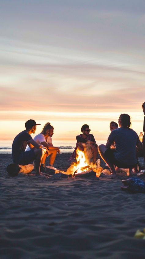 "Beachside Bonfire #Gathering: #Friends gather around a warm #bonfire on the #beach during a beautiful, picturesque #sunset. #aiart #aiphoto #stockcake ⬇️ Download and 📝 Prompt 👉 https://stockcake.com/i/beachside-bonfire-gathering_806101_1005239" Beach Bonfire Aesthetic, Beach Bonfire Outfit, Beach Bonfire Parties, Bonfire On The Beach, Bonfire Outfit, Gathering Friends, Photoshoot Reference, Cat Gym, Beach Fire