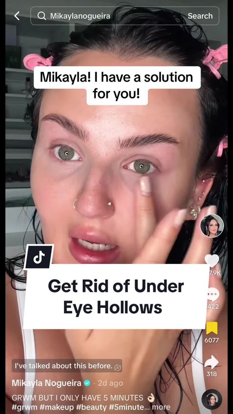 Mikayla Nogueira may be the queen of makeup but I’m the queen of making my hollow under eye’s disappear! I hope this help Mikayla 💜 #mikaylanogueira #mikaylanogueirareview #hollowundereyes #undereyebags #undereyecircles #undereyewrinkles #skincareroutine #skincaretips #undereyetreatment #skincaretrends #glassskin #beautytips #bestbeautyproducts #beautymusthaves #mikayla #undereyebrightener #fyp #womenoftiktok Hollow Under Eyes, Eye Hollows, Under Eye Lines, Under Eye Hollows, Makeup Wrinkles, Under Eye Makeup, Under Eye Wrinkles, Concealer For Dark Circles, Under Eyes