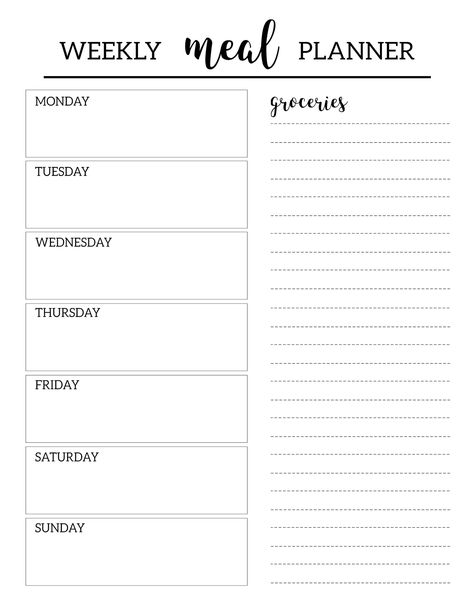 Free Printable Meal Planner Template. Weekly dinner menu plan DIY with grocery list included. Prep & organize daily meals and shopping list. #papertraildesign #mealplanning #mealprepping #weeklymealprep Meal Plan List Printable, Free Printable Meal Planner Templates, Menu Planning Template, Dinner Menu Planning, Weekly Meal Plan Template, Weekly Menu Template, Free Meal Planner, Weekly Dinner Menu, Meal Planner Printable Free