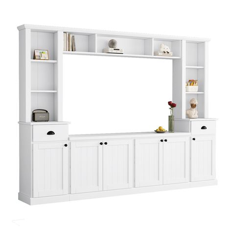 Entertainment Wall Unit Set Large Media Console for TVs Up to 75'' - Bed Bath & Beyond - 40127567 Tv Stand Brown, Tv Console Modern, Tv Stand Set, Large Tv Stands, Entertainment Wall Units, Space Tv, Tv Shelf, Entertainment Wall, Storage Credenza