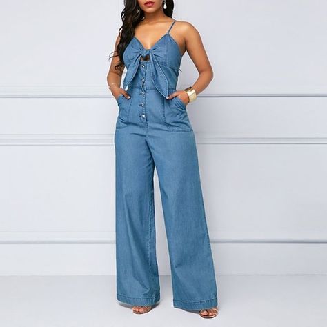 Womens Denim Jumpsuit, Strap Jeans, Long Overalls, Pants Romper, Jumpsuit Wide Leg, Romper Long Pants, Long Pant Jumpsuit, Casual Chique, Jumpsuit Elegant