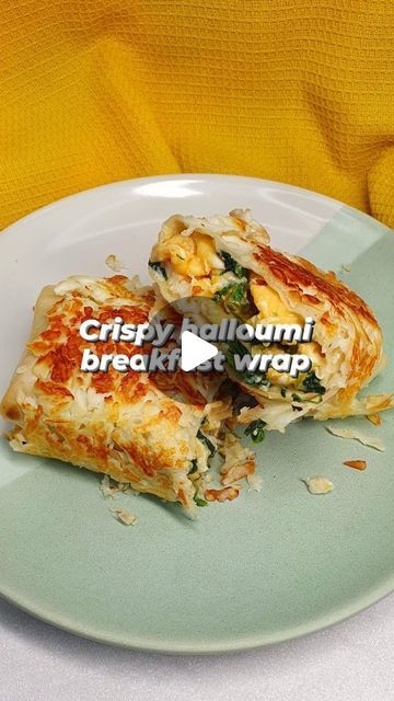 Emily Scott on Instagram: "CRISPY HALLOUMI BREAKFAST WRAP 🧀🌯. If you haven't tried coating a wrap with crispy halloumi, what are you waiting for?! 😍

Grating halloumi into a hot pan & rolling a wrap in it makes it stick to the outside of the wrap, giving it the most delicious, crispy exterior 🤤.

I went for scrambled eggs & spinach in mine for a tasty breakfast wrap, but you can add any fillings you like!

Recipe (serves 1):
🧀 Add fillings of your choice to the centre of a tortilla wrap (I added 2 eggs scrambled with 50g spinach).
🌯 Fold the sides of the wrap in, then roll up.
🧀 Grate 30g halloumi cheese.
🌯 Heat a medium sized, non-stick frying pan over a medium heat with a little olive oil, then once hot, add the halloumi.
🧀 Once the halloumi starts to soften/melt, add the wrap a Halloumi Breakfast, Scrambled Eggs Spinach, Halloumi Wrap, Crispy Halloumi, Eggs Spinach, Eggs Scrambled, Breakfast Wrap, Halloumi Cheese, Emily Scott