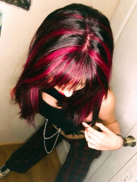 Pink And Black Hair, Skunk Hair, Rectangular Face, Pink Hair Dye, Hair Color Streaks, Hair Streaks, Dyed Hair Inspiration, Men Haircut, Pretty Hair Color