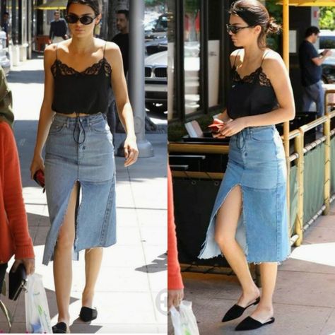 Kendall Outfits, 90s Denim Skirt, Fun Fits, Office Fits, Kendal Jenner, Denim Skirt Outfits, Model Street Style, Kendall Jenner Outfits, 90s Denim