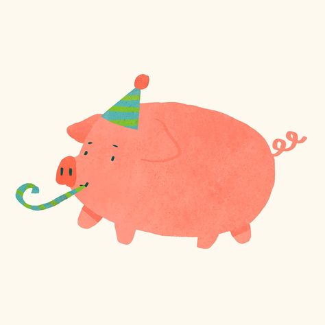 Cute festive pig element vector | premium image by rawpixel.com / Toon Happy Birthday Card Messages, Birthday Pig, Birthday Animals, Christmas Drawings, Birthday Card Messages, 귀여운 음식 그림, Pig Illustration, Happy Birthday Art, Birthday Illustration