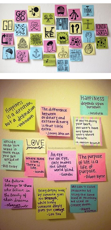 I need a Post It wall in my life! Office Sticky Notes Wall, Sticky Notes Wall Decor Ideas, Post It Notes Ideas Wall Dorm Room, Affirmation Post It Notes, Post It Notes Ideas Wall Aesthetic, Sticky Note Wall Ideas, Sticky Notes Room Decor, Things To Do With Post It Notes, Stikynote Ideas Wall