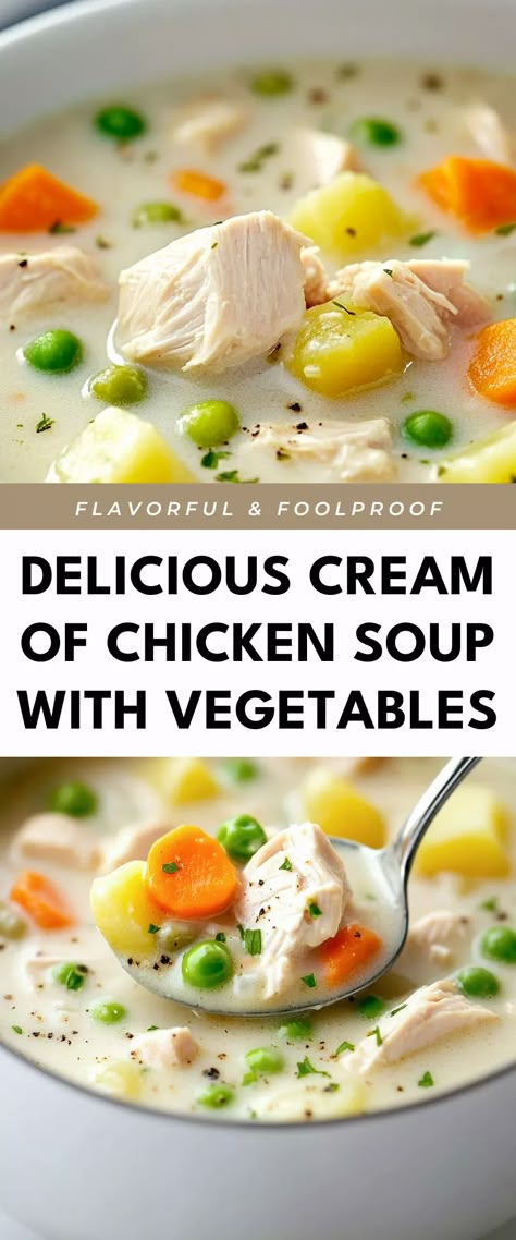 Image for Delicious Cream of Chicken Soup with Vegetables Cream Of Chicken Vegetable Soup Recipes, Cream Of Chicken Soup Recipes Easy, Cream Of Vegetable Soup Recipe, Cream Chicken Soup Recipes, Chicken Breast Recipes Soup, Chicken Soup Recipes Homemade Healthy, Healthy Cream Of Chicken Soup, Cream Of Chicken Soup Recipes Dinners, Thm Soup Recipes