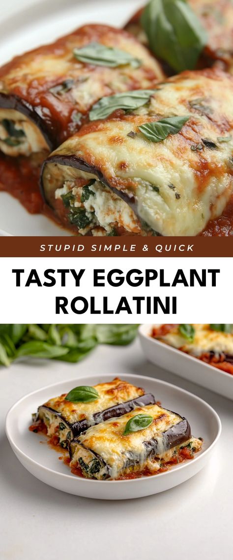 Image for Tasty Eggplant Rollatini Healthy Eggplant Rollatini, Eggplant Rollatini Easy, Eggplant Recipes Breakfast, Eggplant And Spinach Recipes, Dinner Recipes Eggplant, Things To Make With Eggplant, Dinner With Eggplant, Stuff Eggplant Recipes, Eggplant Appetizer Recipes