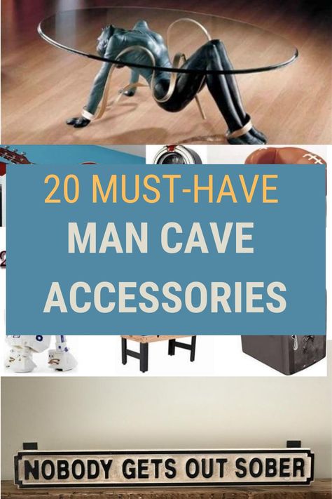 It's the accessories that make the Man Cave. Check out this amazing man cave stuff that everyone will be envious of. #affiliate #mancave #mancaveaccessories #mancavefurniture Man Cave Vintage Decor, Rustic Man Cave Decor, Bar Ideas For Home Man Caves, Man Cave Sign Ideas, Mancave Ideas Garage, Diy Mancave Ideas, Mancave Ideas Small Room, Cool Garage Ideas Man Cave Stuff, Game Room Design Man Caves