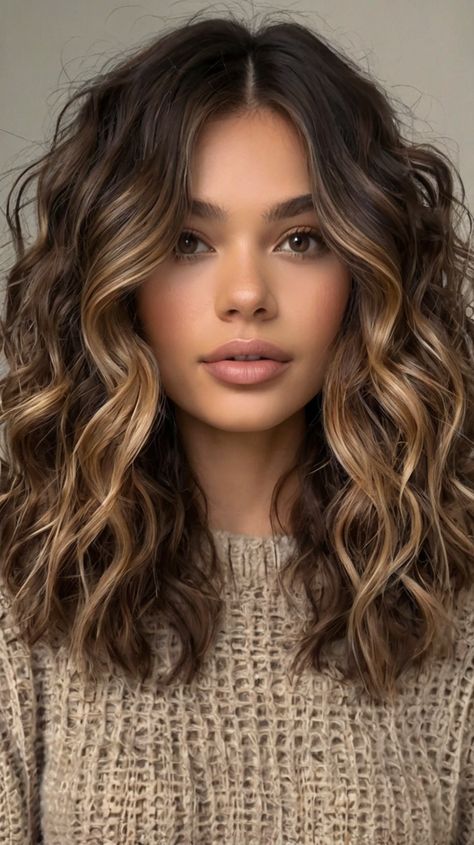 Lob Haircuts with Balayage Shoulder Length Curly Hair With Layers, Medium Curly Haircuts, Balayage Lob, Shoulder Length Curly Hair, Medium Curly, Lob Haircut, Haircuts For Medium Hair, Balayage Brunette, Curly Hair Cuts