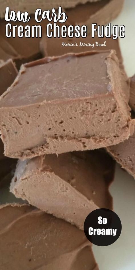 Low Carb Cream Cheese Fudge is delicious and yes it is low carb. But that really doesn’t matter. It’s just good. Low carb is just a bonus! #lowcarbrecipes #lowcarbsnacks #lowcarbdesserts #lowcarbdessertrecipes #ketosnackrecipes #mariasmixingbowl Cream Cheese Fudge, Cheese Fudge, Keto Fudge, Low Carb Ice Cream, Postre Keto, Keto Candy, Slow Cooker Desserts, Resep Diet, Low Carb Treats