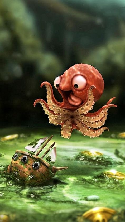 Baby octopus Octopus Wallpaper, The Kraken, Cute Octopus, Octopus Art, Cute Fantasy Creatures, Monster Art, Cute Creatures, Kraken, Fantasy Creatures