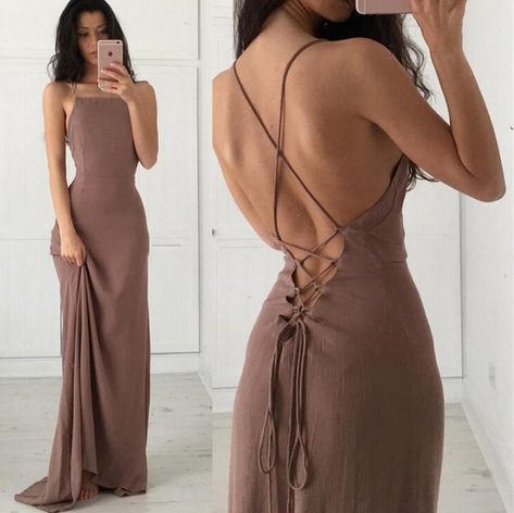 claros Sukienki Maksi, Spaghetti Strap Prom Dress, Simple Prom Dress, Cocktail Dress Prom, Floor Length Prom Dresses, Prom Dresses Online, Brown Dress, Long Prom Dress, Prom Party Dresses