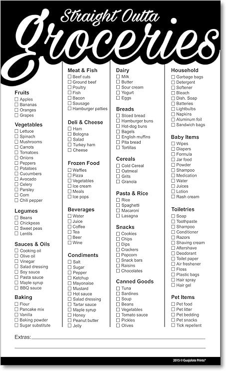 Amazon.com : Guajolote Prints Grocery List Magnet Pad for Fridge (Black) Funny Shopping List Notepad, 9.5 x 5.75 inches, 50 Sheets : Office Products $50 Grocery List, $100 Grocery List, Printable Shopping List Grocery, All Out Of Grocery List Printable, Pill Bottle Crafts, Grocery List Notepad, Shopping List Notepad, Turkey Ham, Potato Waffles