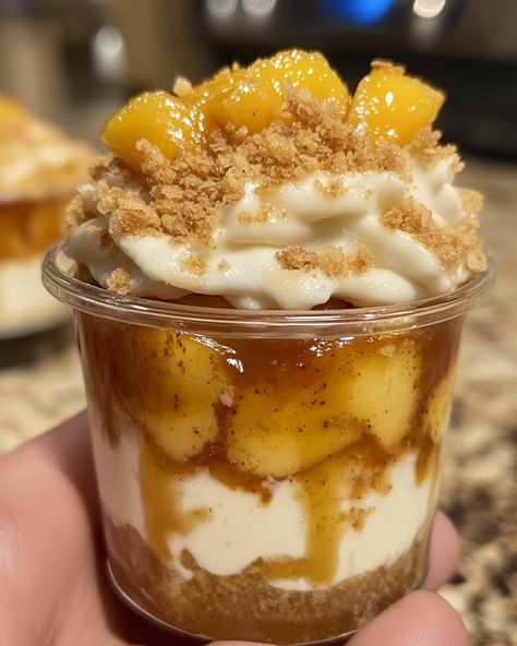 Peach Cobbler Cheesecake Cups Recipe Cheesecake Cups Recipe, Boston Cream Pie Cupcakes, Chocolate Cherry Cookies, Cheesecake Cups, Boston Cream Pie, Chocolate Pecan, Creamy Cheesecake, Chocolate Chip Cookie Dough, Peach Cobbler