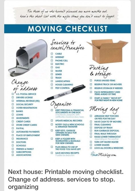 Moving ChecklistLike and follow me for other random tips and ideas. Moving Day Checklist, Moving List, Moving Organisation, Day Checklist, Moving House Tips, Moving Hacks Packing, Moving Help, House Checklist, Inmobiliaria Ideas