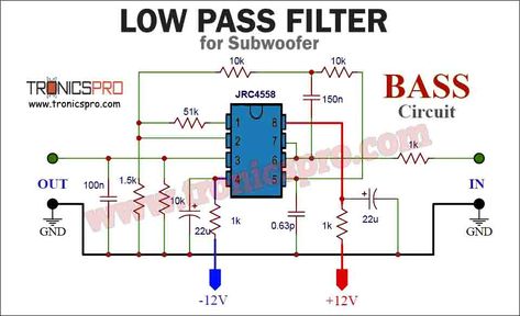 Bass Booster Circuit, Low Pass Filter Circuit Diagram, Amplifier Circuit Diagram, Low Pass Filter, Battery Charger Circuit, Basic Electronic Circuits, Circuit Board Design, Diy Amplifier, Electronic Circuit Design