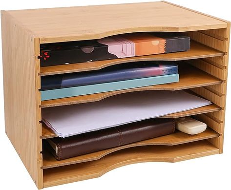 Amazon.com: Purbambo Bamboo File Organizer, Desktop Paper Sorter, Documents Holder Mail Letter Tray with 4 Adjustable Shelves : Office Products Organize Files, Paper Sorter, Desktop File Organizer, Bamboo Desk, Mail Sorter, Removable Shelves, File Organizer, Letter Tray, File Organiser