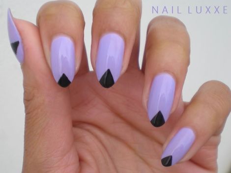 Lilac And Black Nails, French Manicure Purple, Black Nails French, Purple And Black Nails, Best French Manicure, Tipped Nails, Triangle Nail Art, French Purple, Triangle Nails