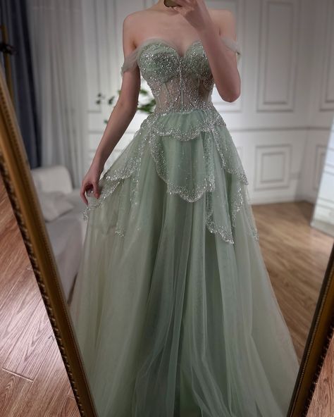 Pastel Green Prom Dress, Sage Green Ball Gown, Sage Green Wedding Dress, Green Princess Dress, Fairytale Prom Dress, Sage Green Prom Dress, Prom Dress Aesthetic, Green Ball Gown, Dramatic Dresses