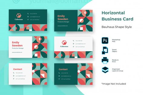 Bauhaus horizontal business card templat... | Premium Psd #Freepik #psd Bauhaus Pattern, Graphic Design Business Card, Graphics Design Ideas, Color Drawing Art, Visiting Cards, Personal Business Cards, Creativity And Innovation, Brand Identity Design, Colorful Drawings