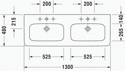 DuraStyle Double washbasin, double furniture washbasin #233813 | Duravit Interior Design Guidelines, Restroom Architecture, Sink Dimension, Modern Luxury Bathroom, Bathroom Planner, Bathroom Dimensions, Kitchen Layout Plans, Bathroom Floor Plans, Dream Bath