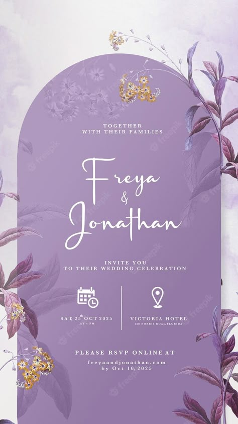 Premium PSD | Digital wedding invitation with geometric purple background Simple Engagement Card Design, Purple Wedding Cards Invitation Ideas, Purple Invitations Templates, Inveteshion Card Background, Weeding Inventions Card Background, Purple Baground, Wedding Invitation Templates Purple, Online Invitation Card Wedding, Simple Invitation Card Design