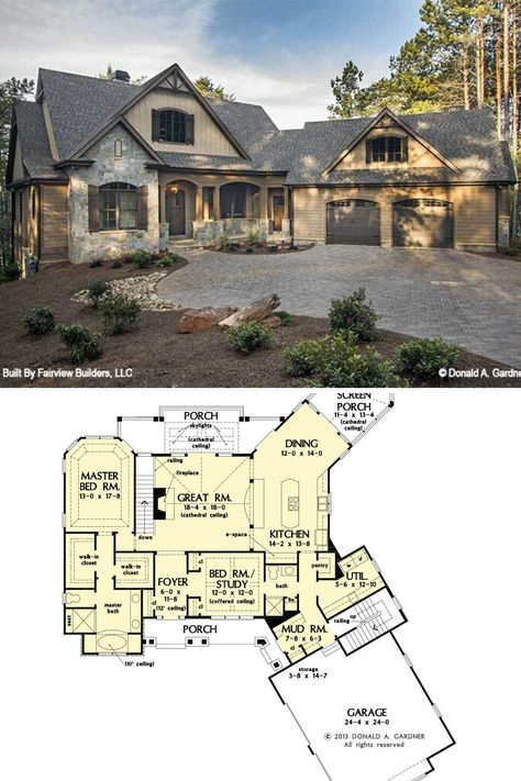 European Craftsman House Plans, House Plans With Man Cave, Luxury Cottage Floor Plans, Luxury Cottage House Plans, Angled Garage House Plan, Angled House Plans 2 Story, House Plans Mountain Home, Small Luxury Home Plans, Mountain Home Floor Plans Open Concept