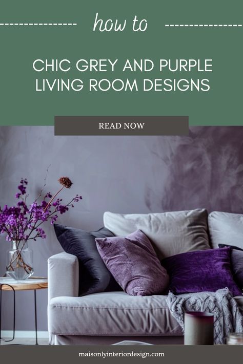 Transform your living room with these chic grey and purple design ideas. From sophisticated furniture selections to cozy accents, discover how these hues can bring elegance and warmth to your space. Layer textures and incorporate various shades of grey and purple to create depth and style. Explore clever layouts and decorative elements that suit modern spaces or traditional charm. With so many stunning ideas, it's easier than ever to create a welcoming environment you’ll love spending time in. Colors That Go With Lavender Living Room, Plum And Gray Living Room, Decorating With Purple Accents, Purple And Gray Living Room Ideas, Grey And Lavender Living Room, Purple And Gray Living Room, Purple Velvet Couch, Grey And Purple Living Room, Purple And Grey Living Room