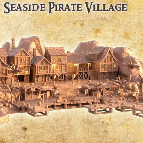 Pirate Village, Miniature Land Dungeons and Dragons Pathfinder Table Top RPG 3D Printed Model - Etsy Pirate Village, Village Miniature, 3d Printed House, Role Playing Games, Medieval Town, Monster Hunter, Playing Games, Game Item, Art Drawings Sketches