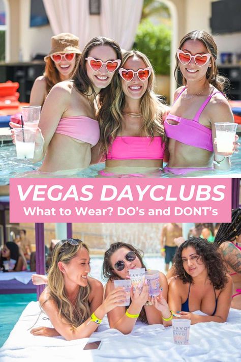 Get ready to dress to impress. Nothing screams #summer in #LasVegas like a lavish pool party at a #VegasDayclub rubbing elbows with world-class DJs and parting with people from across the globe. But what should you wear to a #Vegas #Dayclub? Dayclubs have dress codes, just like nightclubs. We’re not just telling you the do’s and don’ts of #Vegas pool #fashion. We’re helping you pack your bag, so your #summertrip goes off without a hitch. Click for #VegasGirlsNightOut Tips on Vegas Vegas Girls Trip Outfits, Dayclub Pool Outfit, Day Club Outfit Vegas Pool, Vegas Outfits Summer, Las Vegas Pool Party Outfit, Vegas Pool Party Outfit, Vegas Outfit Ideas Summer, What To Pack For Las Vegas, Pool Party Club