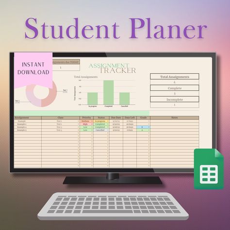 Academic/Student Planer - Google Spreadsheet mealplannerД±nsert #customplanner College Student Organization, School Planner Template, Assignment Tracker, Excel Spreadsheets Templates, Interactive Calendar, Google Spreadsheet, Planner Writing, Planner Sheets, Custom Planner