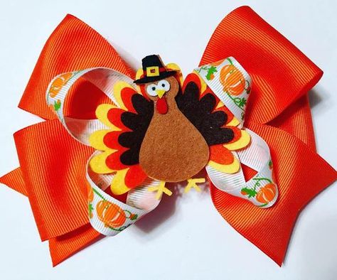 Turkey Hair Bow, Diy Baby Hair Bows, Turkey Headband, Thanksgiving Hair Bows, Thanksgiving Bow, Fall Hair Bow, Thanksgiving Hair, Girls Thanksgiving, Fall Bows