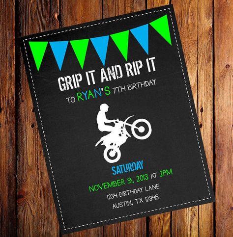 Items similar to Dirt Bike Birthday Party Invitations - DIGITAL FILE on Etsy Dirtbike Birthday Party, Dirt Bike Birthday Party, Bike Birthday Party, Motocross Birthday, Bike Birthday Parties, Dirt Bike Party, Bike Party, Bike Birthday, Dirt Bike Birthday