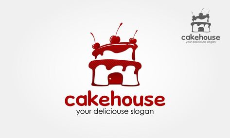 Cake house Logo Template. This sign is a cute sign that consists of cake icon, decorative design elements and delicious slogan. Cake House Logo, Pastry Logo, Cake Icon, Cake House, House Logo Design, Self Branding, Cake Logo, House Logo, Bakery Logo