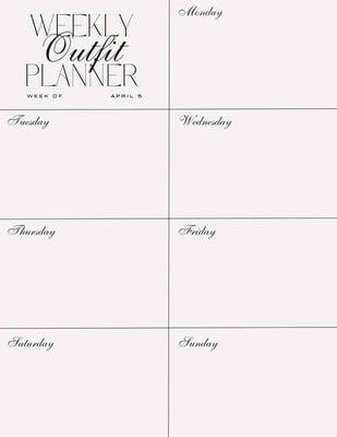 Weekly Outfit Planner - Templates by Canva Outfit Planner Template, Weekly Outfit Planner, Outfit Planner, Week Planner, Ipad Planner, Weekly Outfits, Planner Templates, Personal Planner, Free Prints