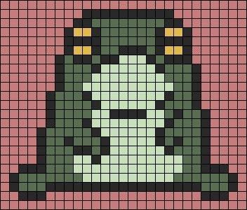 Frog Grid Pattern, Frog Pixel Art Grid, Pixel Art Frogs, Minecraft Alpha Pattern, Frog Alpha Pattern, Crochet Alpha Pattern Easy, Frog Perler Bead Pattern, Rabbit Pixel Art, Toad Cross Stitch