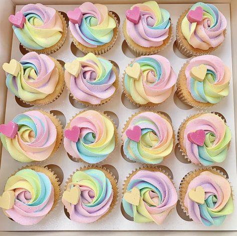 Berry Cupcakes, 1st Birthday Cupcakes, First Birthday Cupcakes, Pastel Cupcakes, Rainbow Birthday Cake, Unicorn Birthday Cake, Colorful Cupcakes, Cupcake Cake Designs, Pastel Party