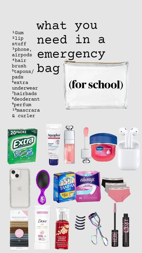 what you need in an emergency bag for school #vaseline #dove #perfume #celvinklein #school Emergency Bag For School, Dove Perfume, High School Essentials, Schul Survival Kits, Middle School Essentials, School Emergency Kit, School Backpack Essentials, Preppy School Supplies, Middle School Survival